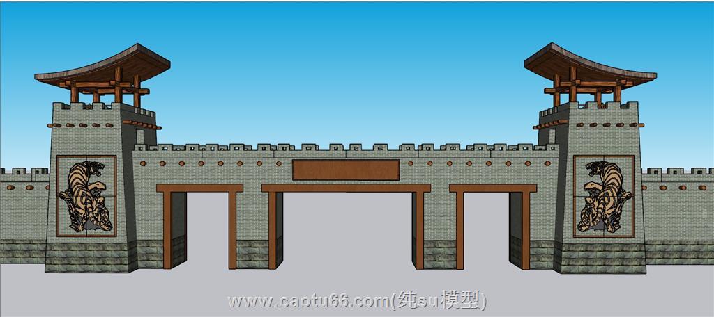 秦朝城门古建SU模型 1