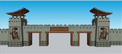 秦朝城门古建SU模型