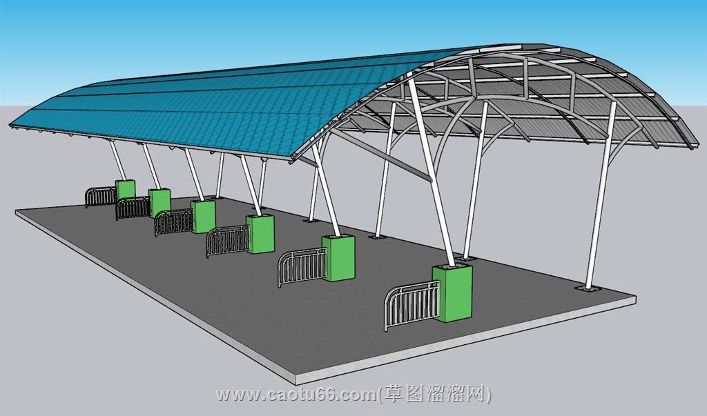 高尔夫钢结构挡棚SU模型 1