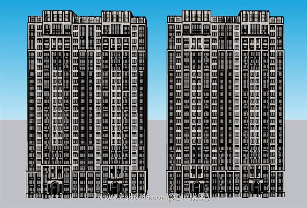 小区高层建筑住宅楼SU模型 1