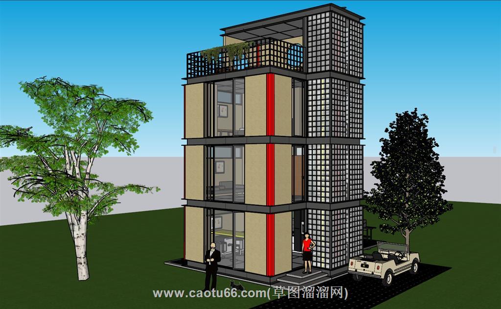 创意三层住宅楼SU模型