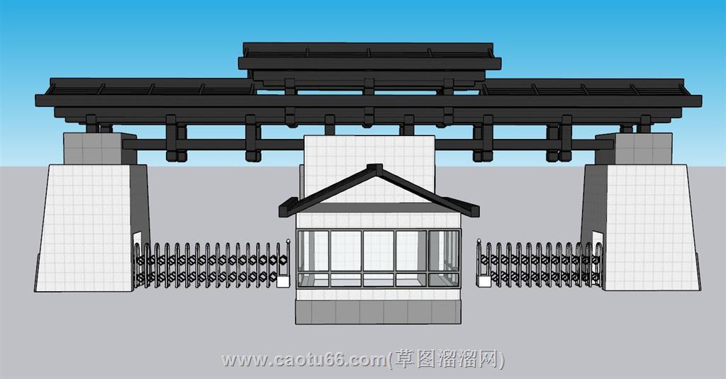 大门入口伸缩门SU模型 1