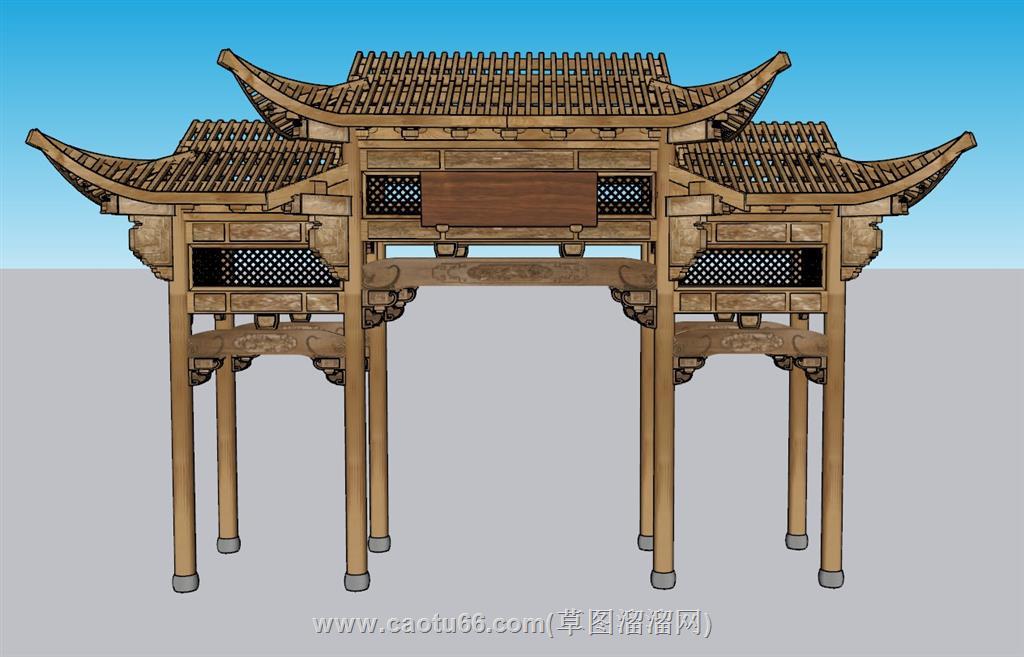 门楼牌坊SU模型 1