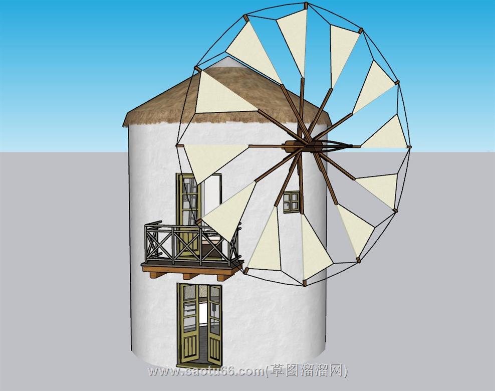 风车两层民宿SU模型 1