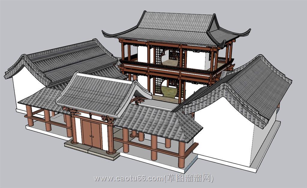 四合院古建筑阁楼SU模型 1