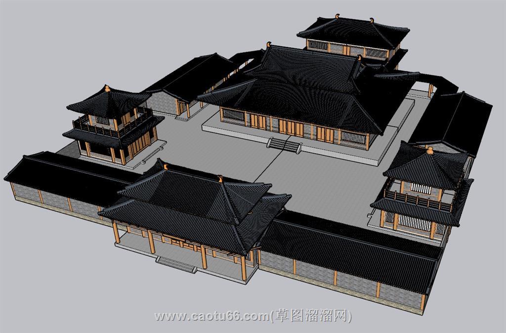 古建寺庙建筑SU模型 1