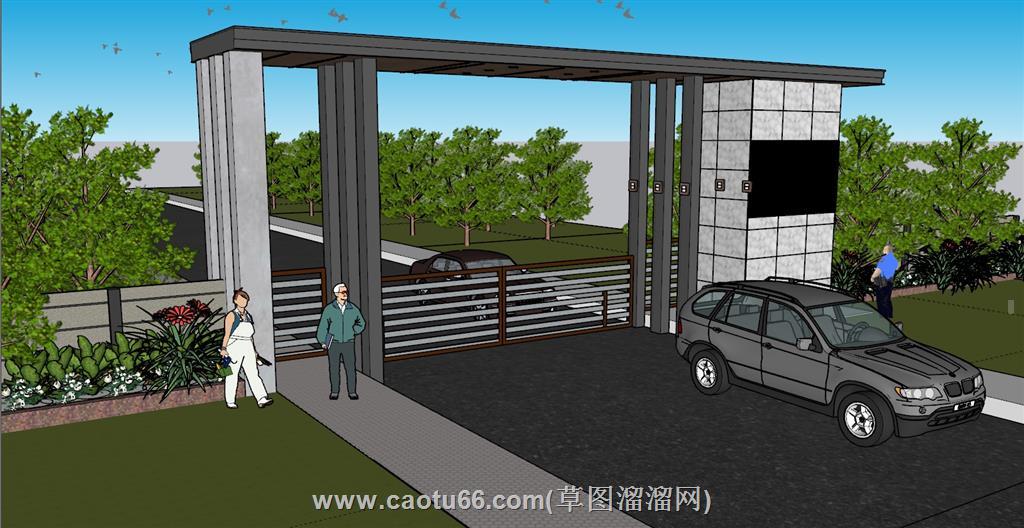 大门口小区入口SU模型 1