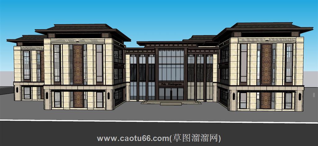 新中式建筑SU模型 1