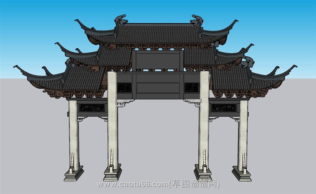 古建门楼牌坊SU模型 1