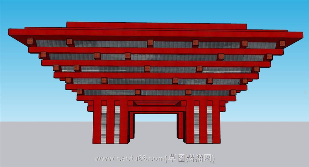 中式斗拱大门SU模型 1