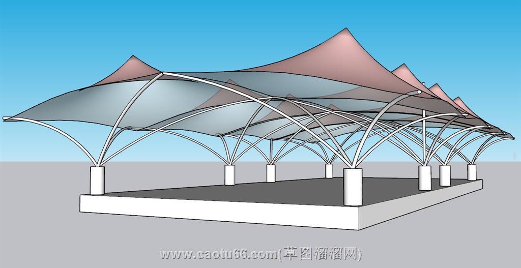 张拉膜廊架SU模型 1