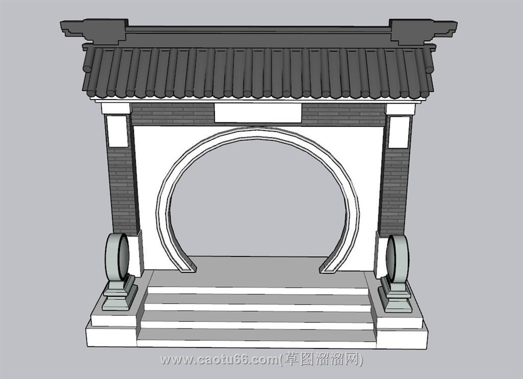 门头月亮门入户门SU模型 1