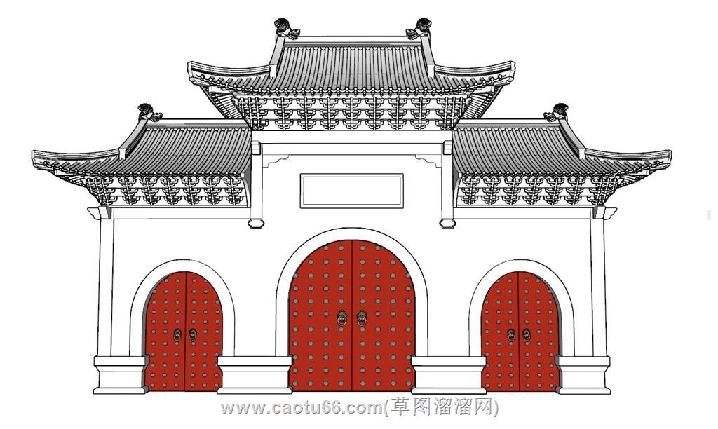 中式门楼古建SU模型 1