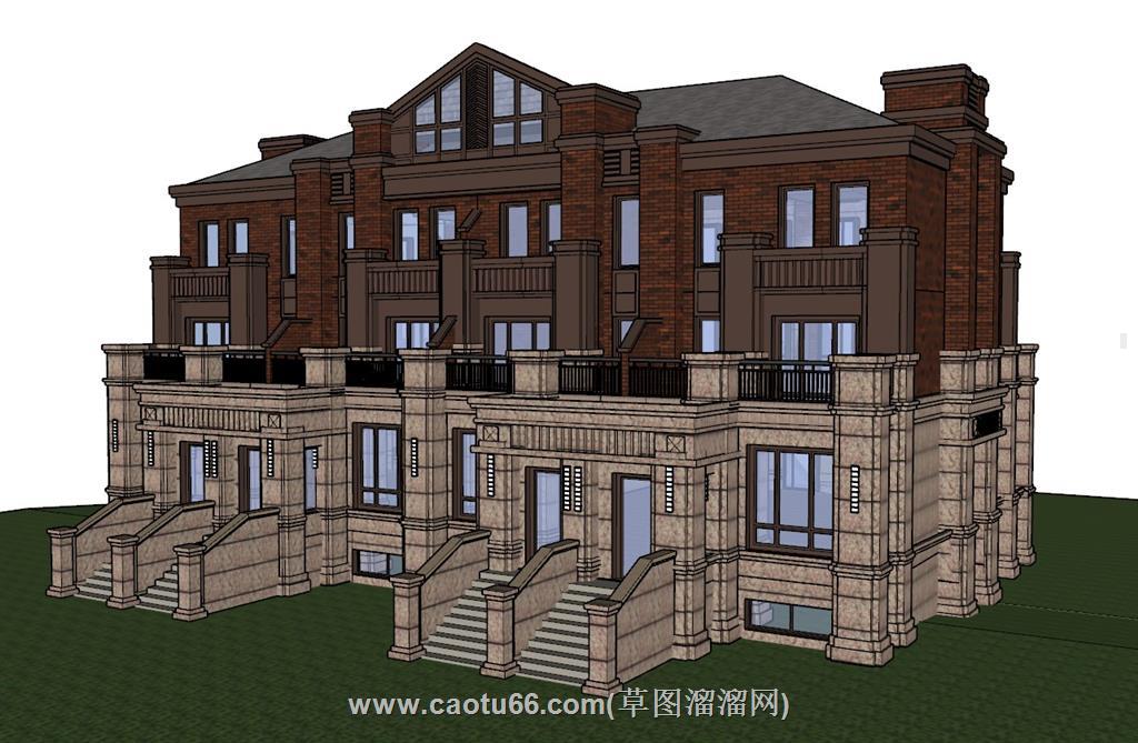 欧式双拼别墅SU模型 1