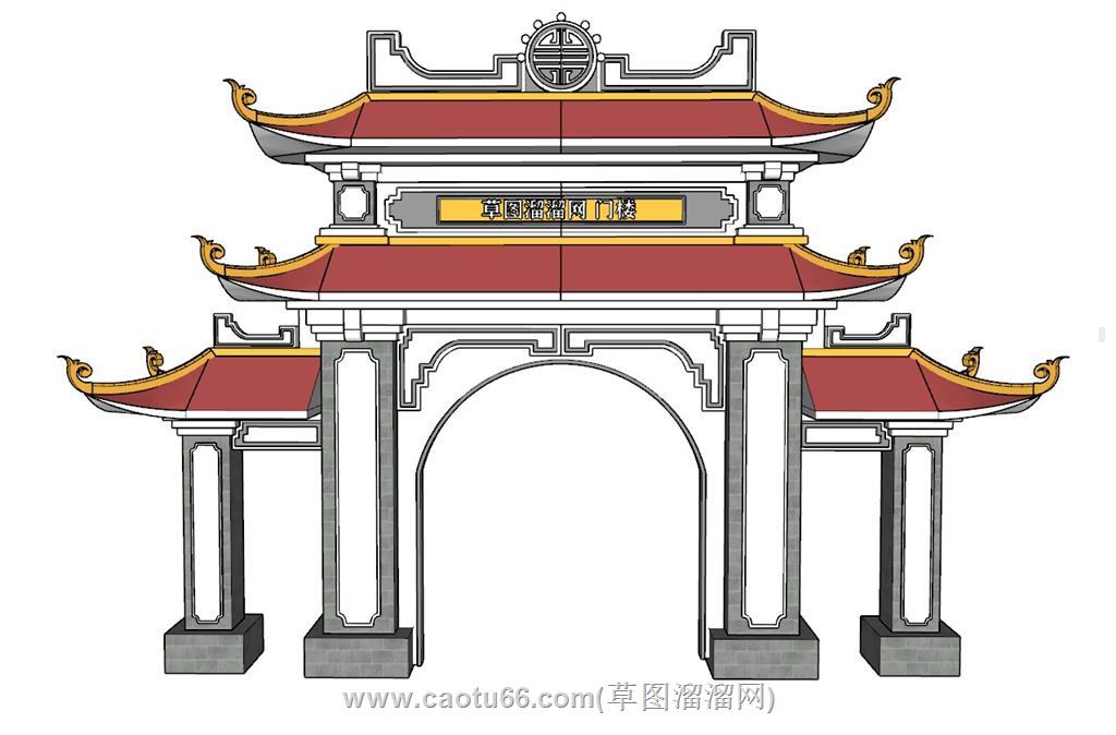 东南亚泰式门楼SU模型 1