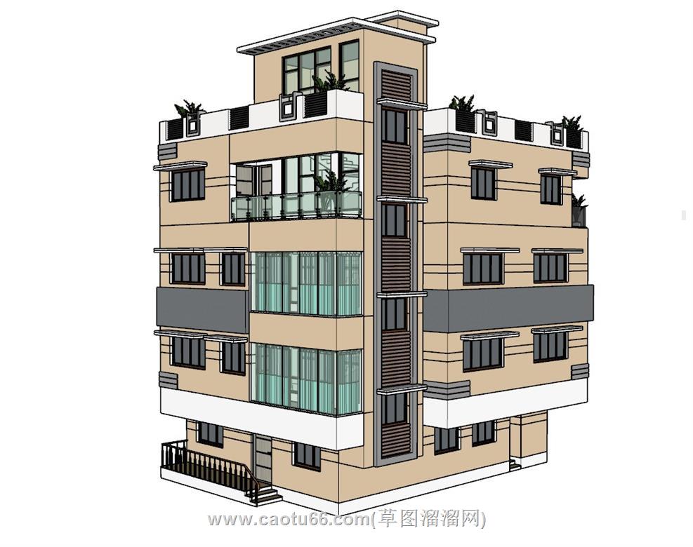 住宅楼立面建筑SU模型 1