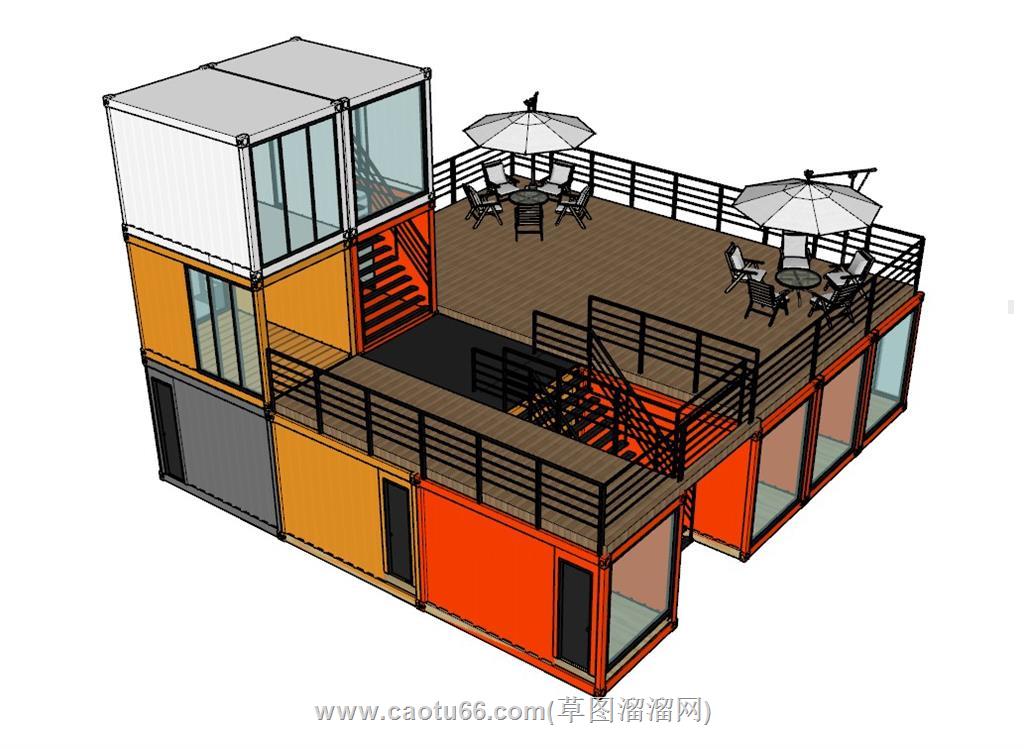 集装箱建筑SU模型 1