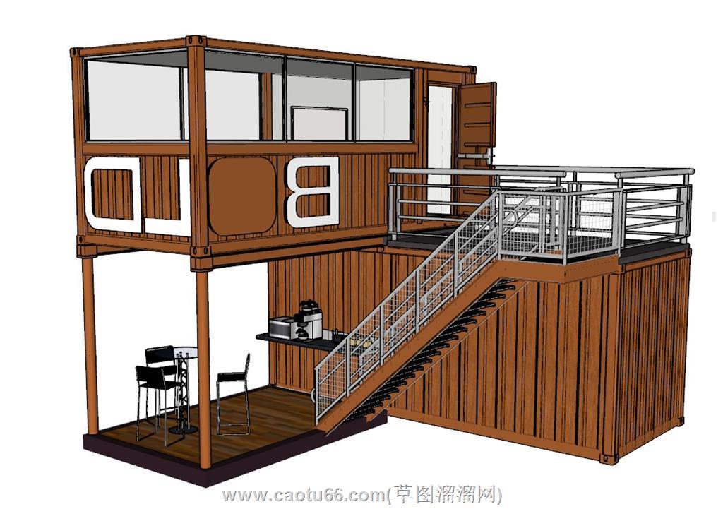 集装箱咖啡屋SU模型 1