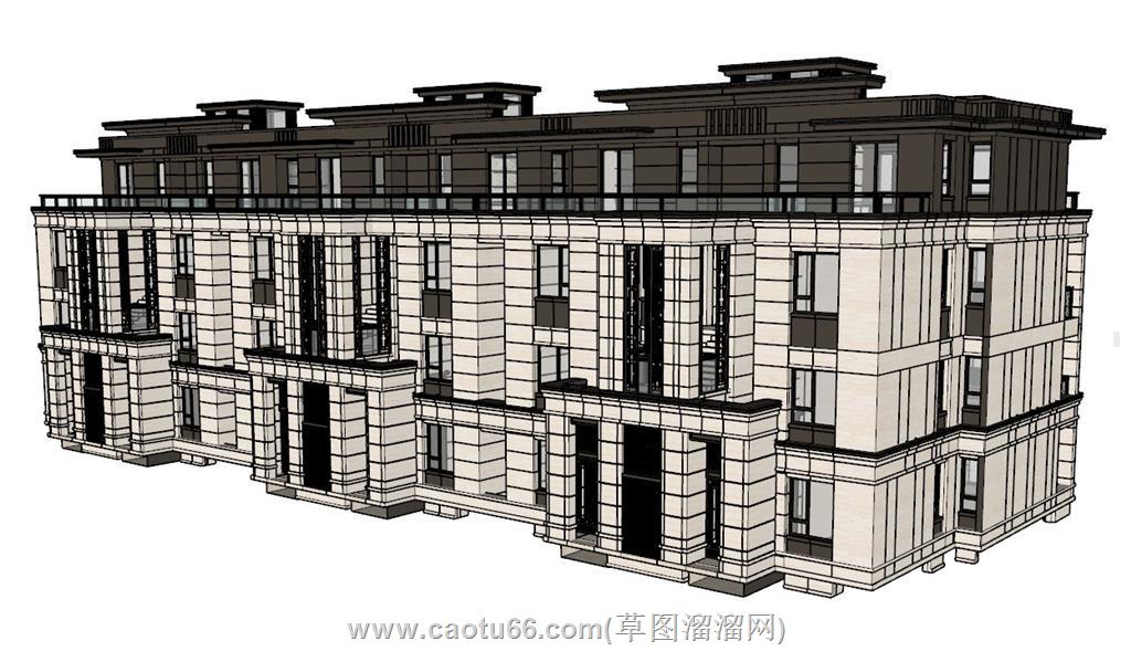 新中式联排住宅SU模型 1