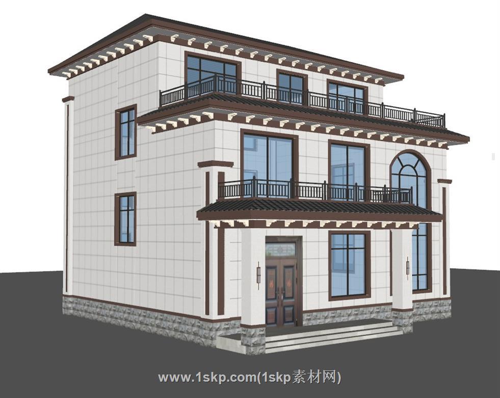 中式农村自建房SU模型 2