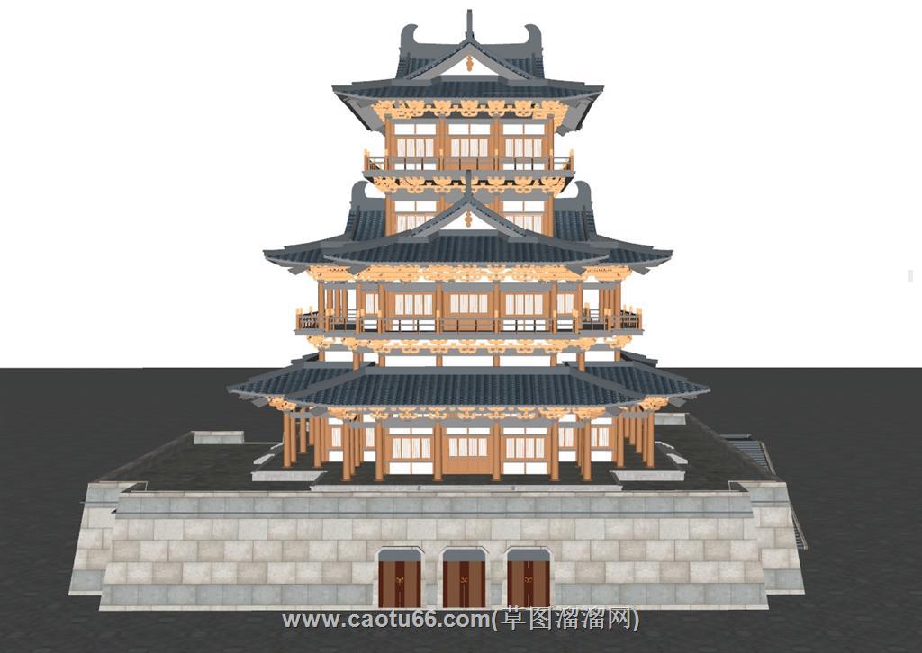 中式古建城楼SU模型 1