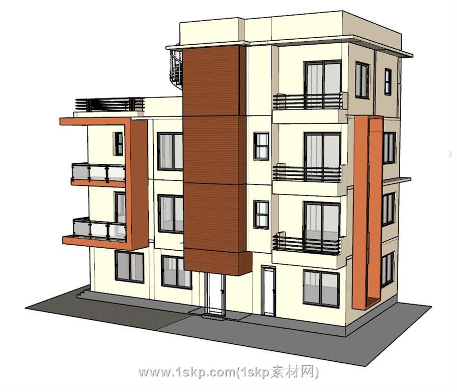 底层公寓楼SU模型 3