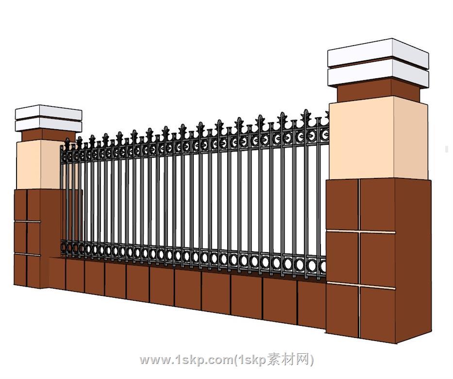 学校围墙栏杆SU模型 1