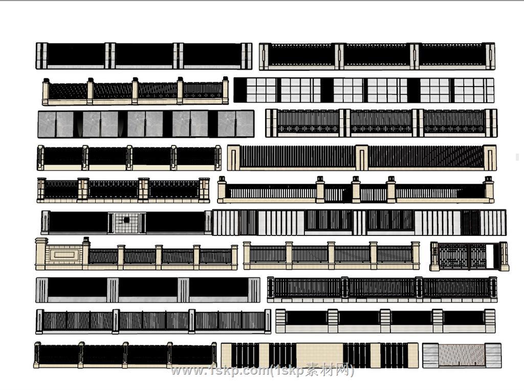 围墙铁艺栏杆SU模型