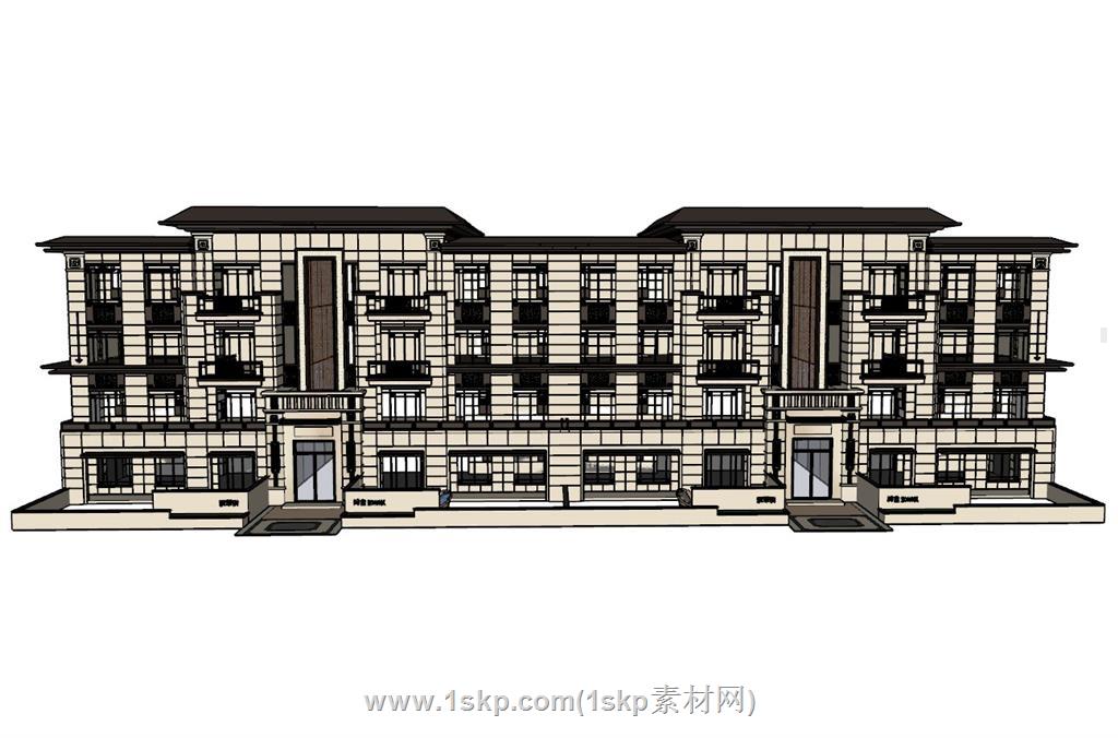 新中式联排别墅SU模型 1