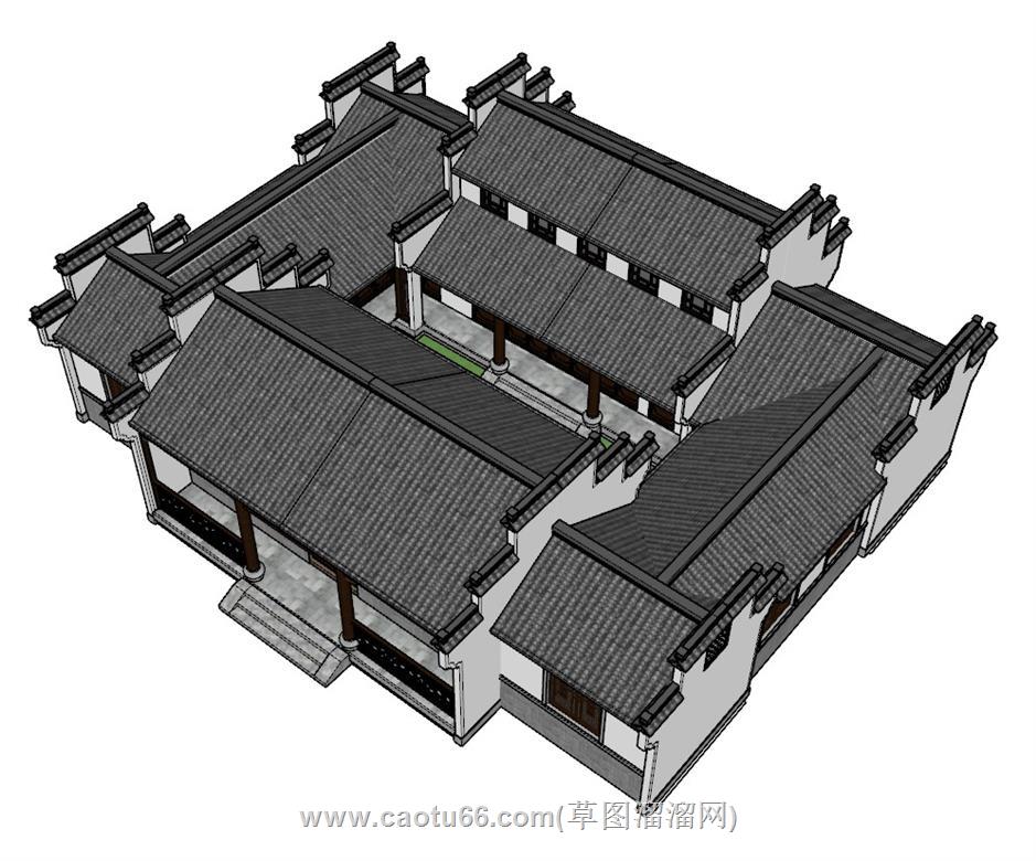 中式合院建筑SU模型 2