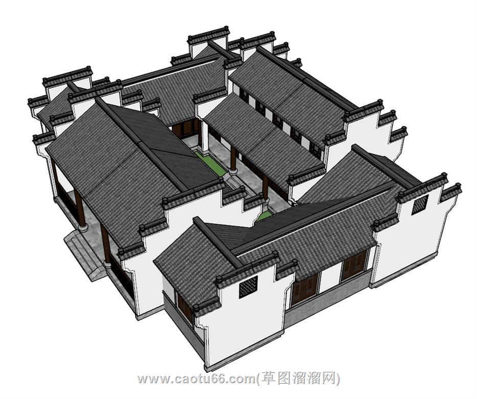 中式合院建筑SU模型 3