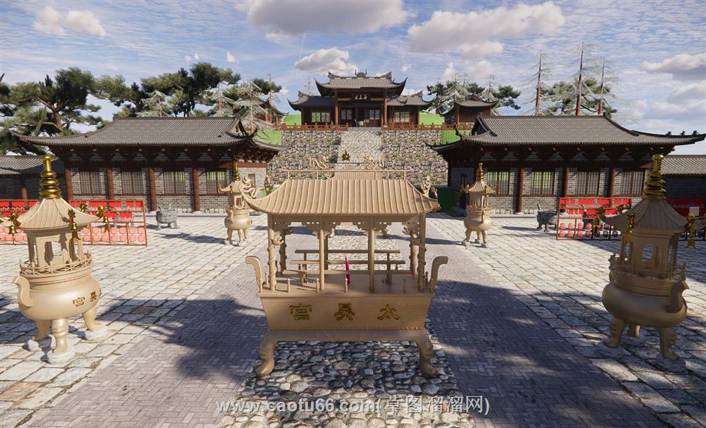 中式古建寺庙SU模型 1