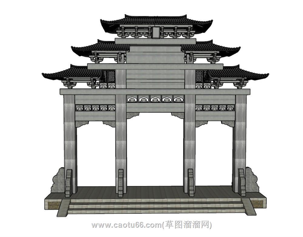 门楼牌坊SU模型 1