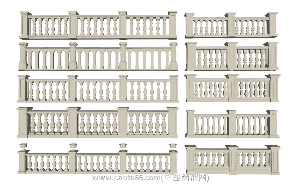 欧式石栏杆栏杆SU模型 1