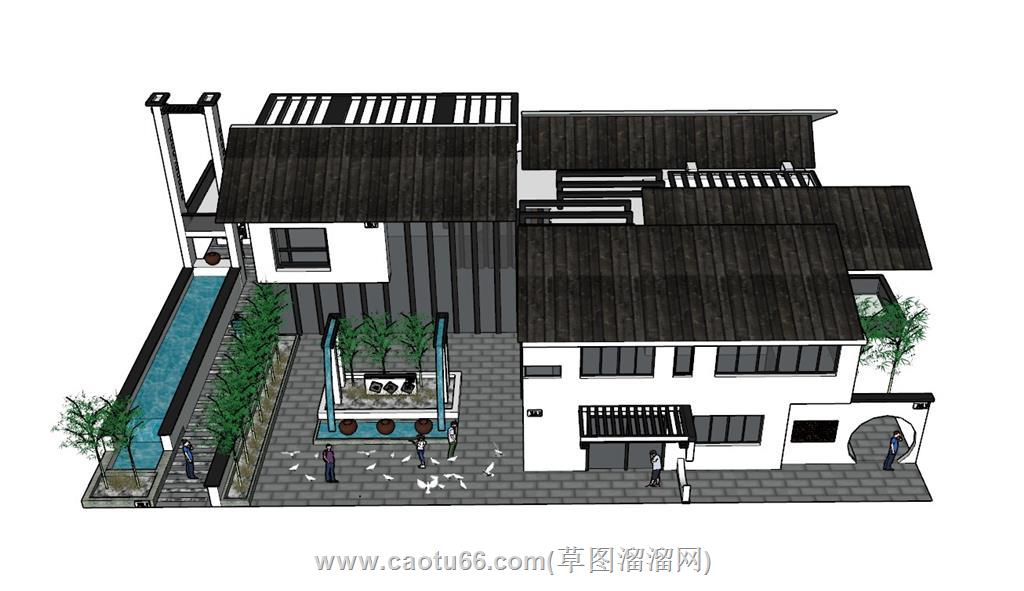 中式博物馆建筑SU模型 1