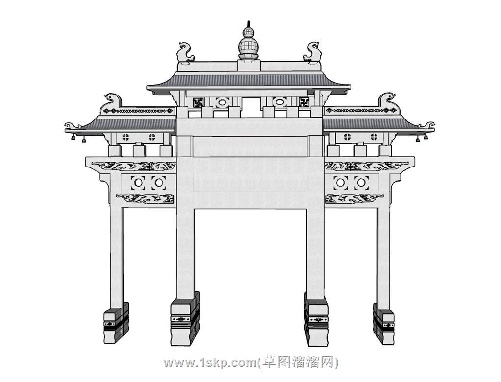 门楼牌坊SU模型 1