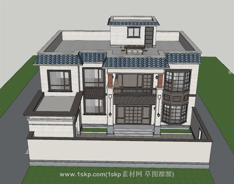 中式乡村自建房SU模型 2