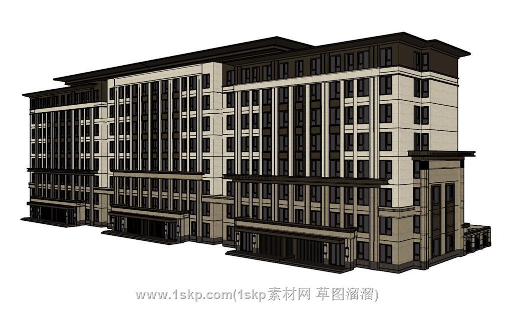 新中式建筑住宅楼SU模型 1