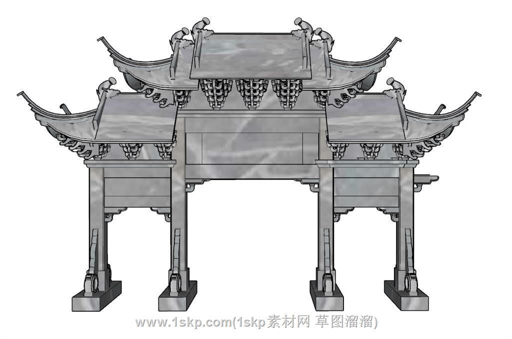 门楼牌坊SU模型 1