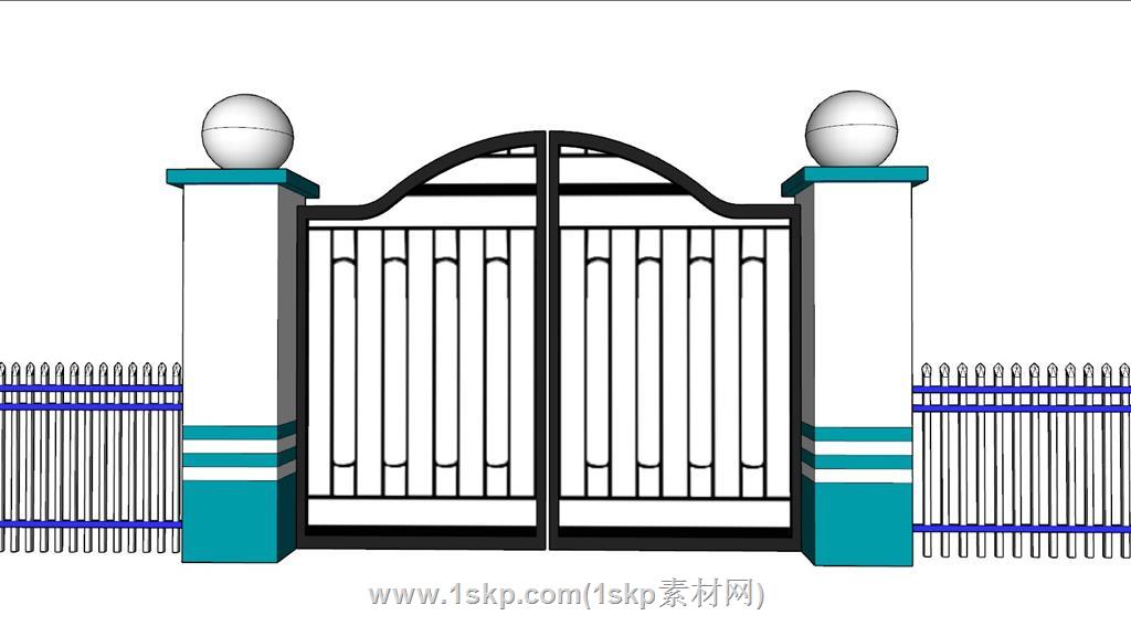 铁艺门围墙栏杆SU模型 1