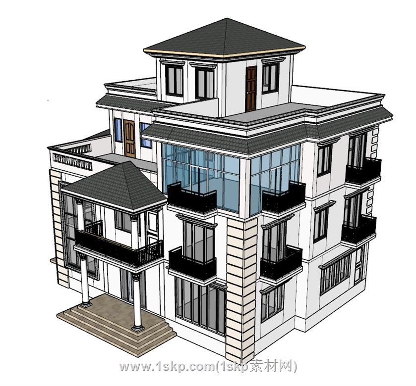三层半别墅SU模型 2