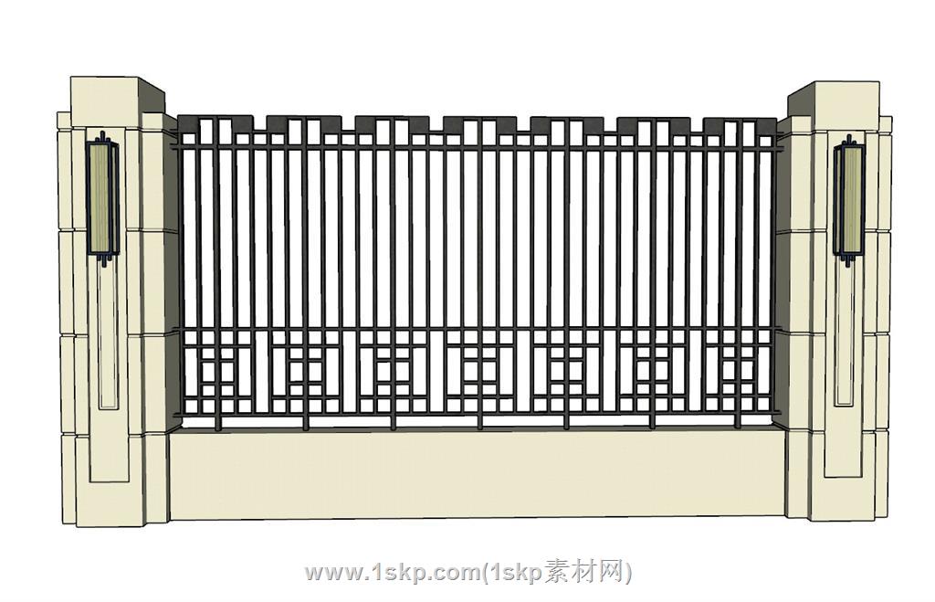 中式围墙SU模型 1