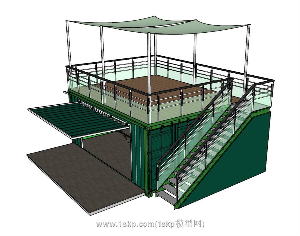 集装箱咖啡馆餐饮店SU模型 1