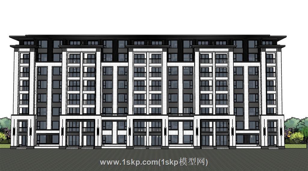 新中式住宅楼公寓SU模型 1