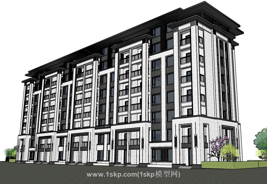 新中式住宅楼公寓SU模型 2