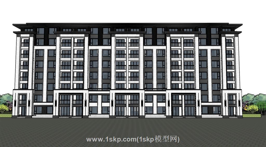 新中式办公楼建筑SU模型 1