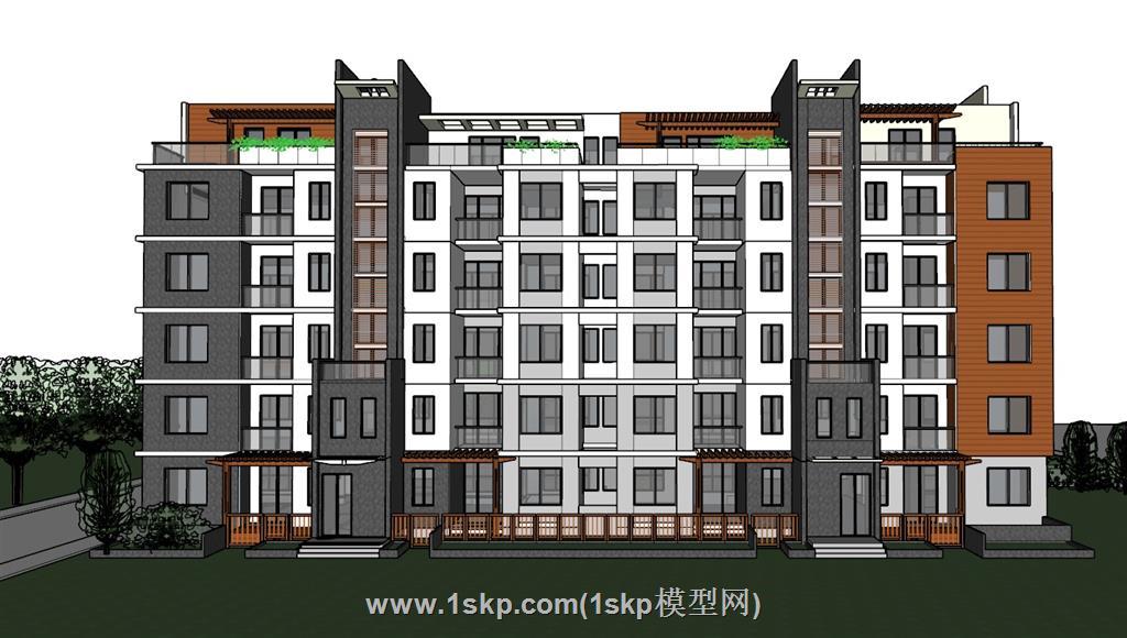 小区住宅楼建筑SU模型 1