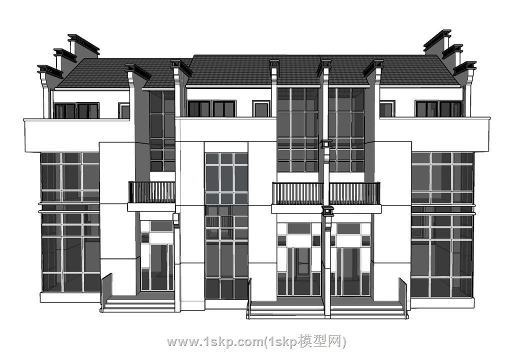 新中式民宿住宅SU模型 1