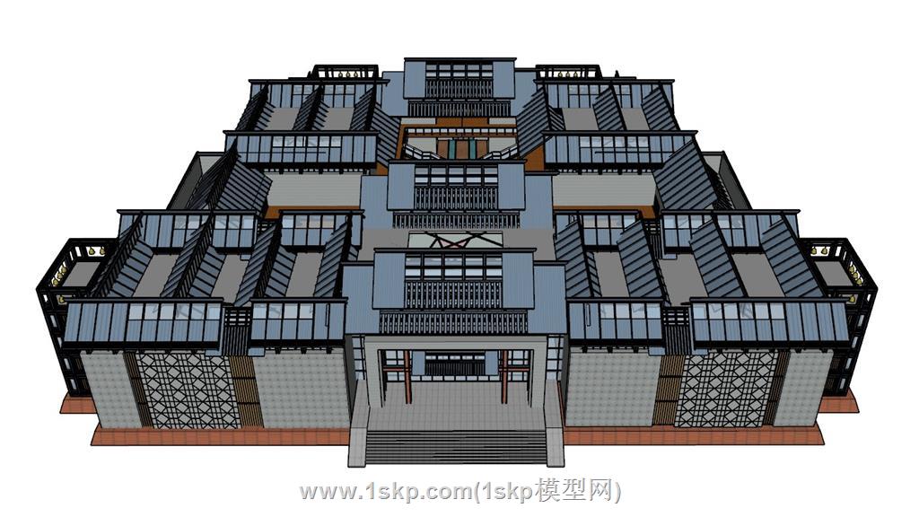 中式纪念馆建筑SU模型 1