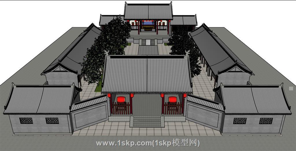 衙门公堂古建筑SU模型 1